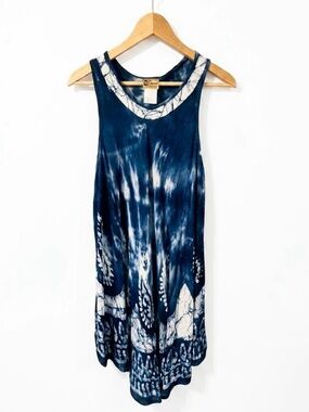 In Gear Tie Dye Batik Dress Blue OSFM Cover Up Mini Midi Sleeveless